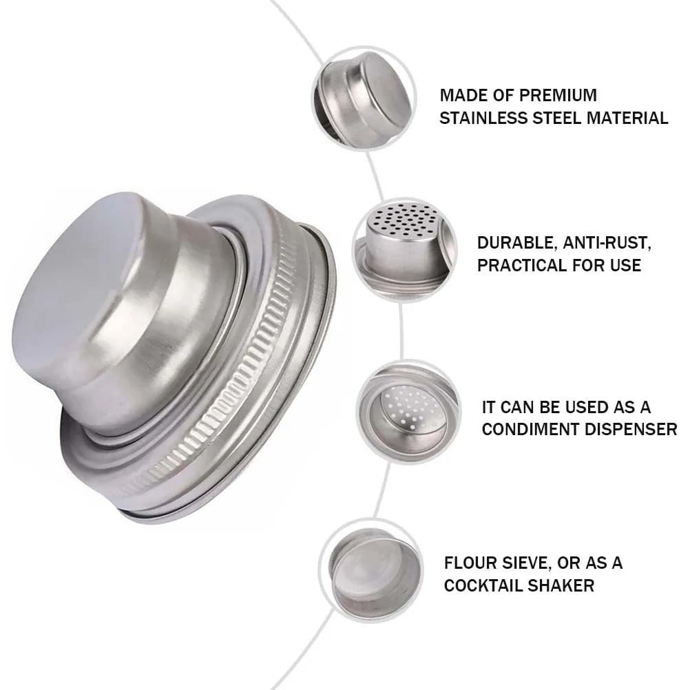 1 pz Premium In Acciaio Inox Barattolo Shaker Coperchio 304 Antiruggine Cocktail Shaker Cap Mason Jar Coperchio per Spezie Farina Infusore Uso Domestico