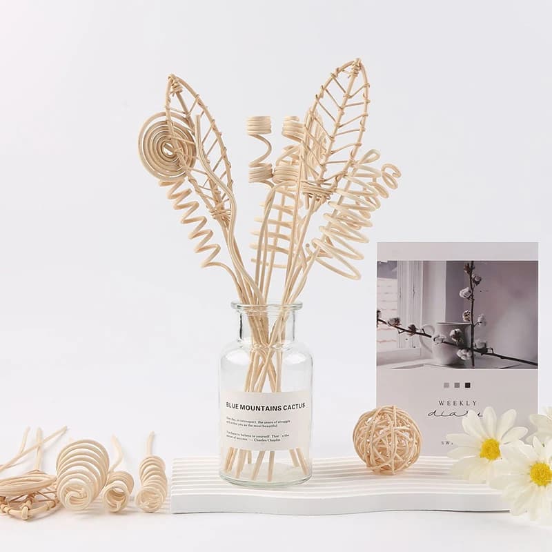 12 pezzi di bastoncini in rattan con fiori della serie Lotus, fragranze senza fuoco, diffusore di canna, ornamenti fai da te, decorazioni per la casa