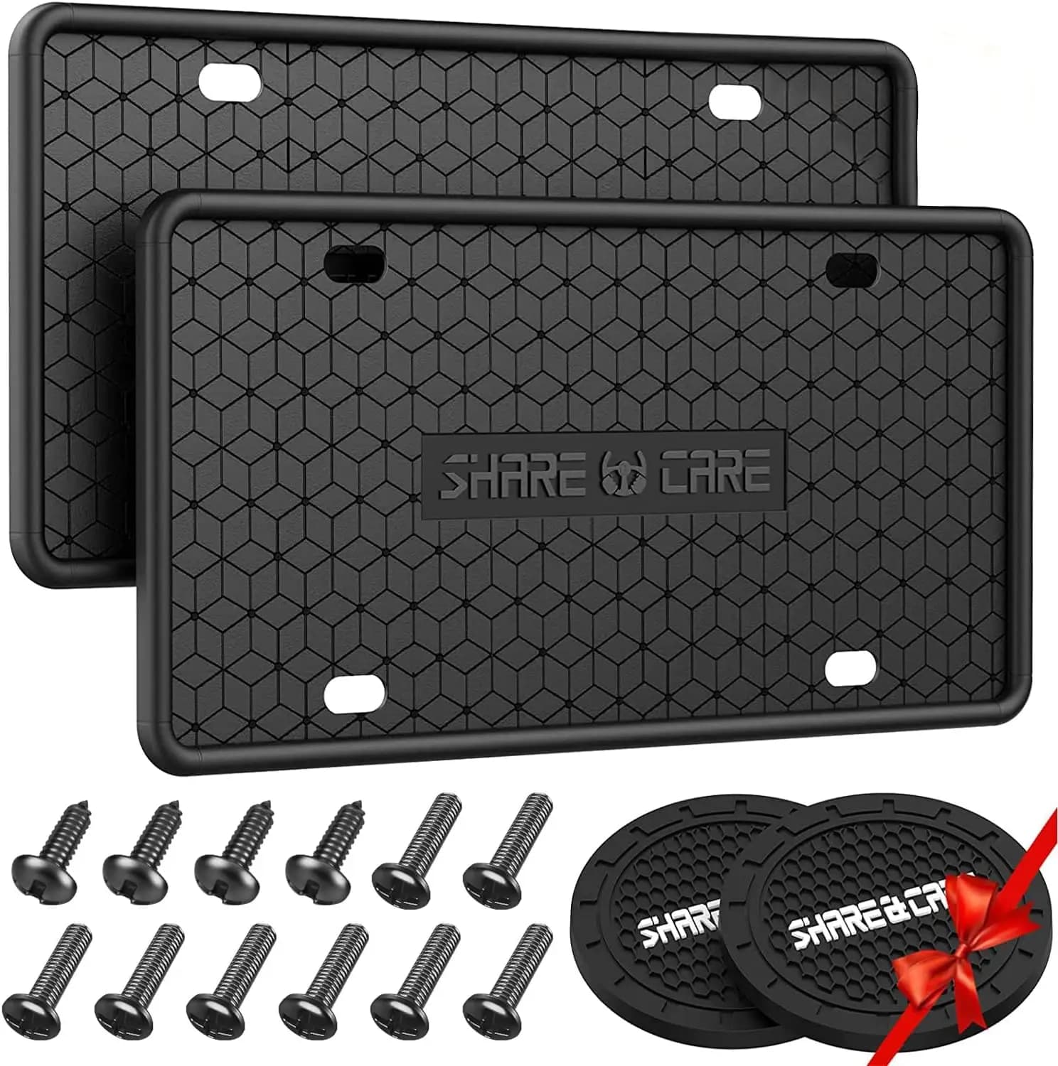 Set di 2 Cornici in Silicone per Targa, Copertura Anteriore e Posteriore, Antiruggine e Resistente alle Intemperie per Auto USA/Canada con 2 Portabicchieri (Nero)