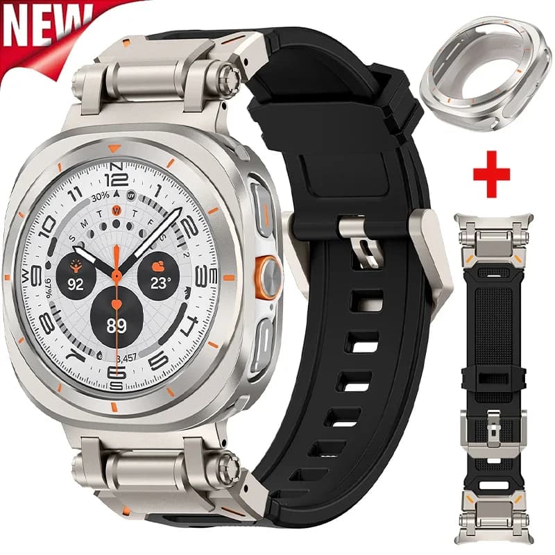 Metal Case+Silicone Strap for Samsung Galaxy Watch 7 Ultra 47mm Metal Protective Case Cover Sport Bracelet for Galaxy Ultra 47mm