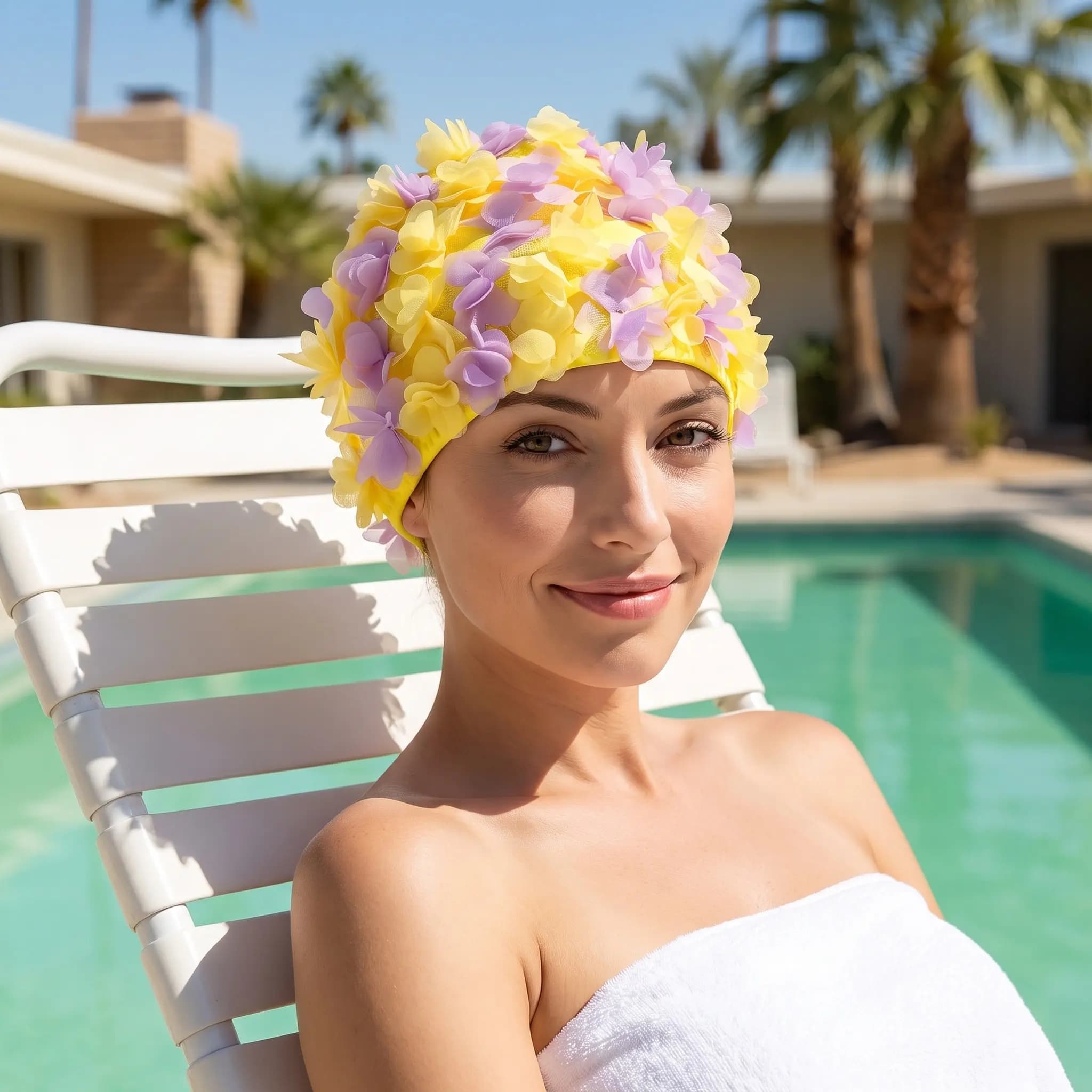 1Pcs Fashion Swim Cap Women 3D Flower Design Premium Lightweight Eco Friendly Hair Protector for Swimming Pool Beach Summer Use