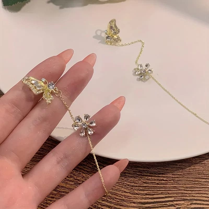 Gioielli alla moda e popolari con strass, orecchini a clip con farfalla, fiore e cuore, orecchini integrati Earlinebvv