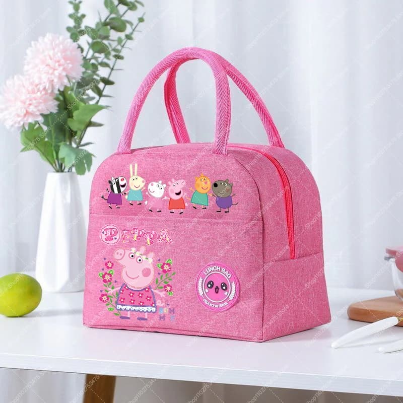 Girl Anime Cute Lunch Tote Cartoon Peppa Pigs Zip Handbag Casual Food Insulation Bag Fashion Printed Storage Pouch Gifts 2026