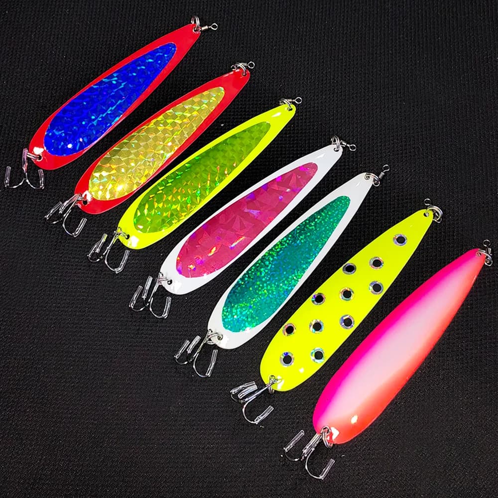 Esche da Pesca in Metallo da 12cm/19g con Girelle e Lampeggiatori per la Pesca al Salmone e dalla Barca