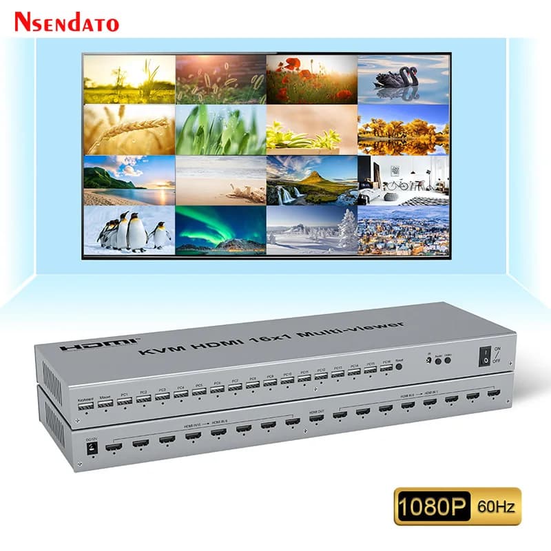 Multiviewer HDMI USB KVM Quad Screen 1080p 60Hz 16 in 1 out, Switch HDMI Seamless a 16 Vie, Divisore Multiviewer per Mouse e Tastiera