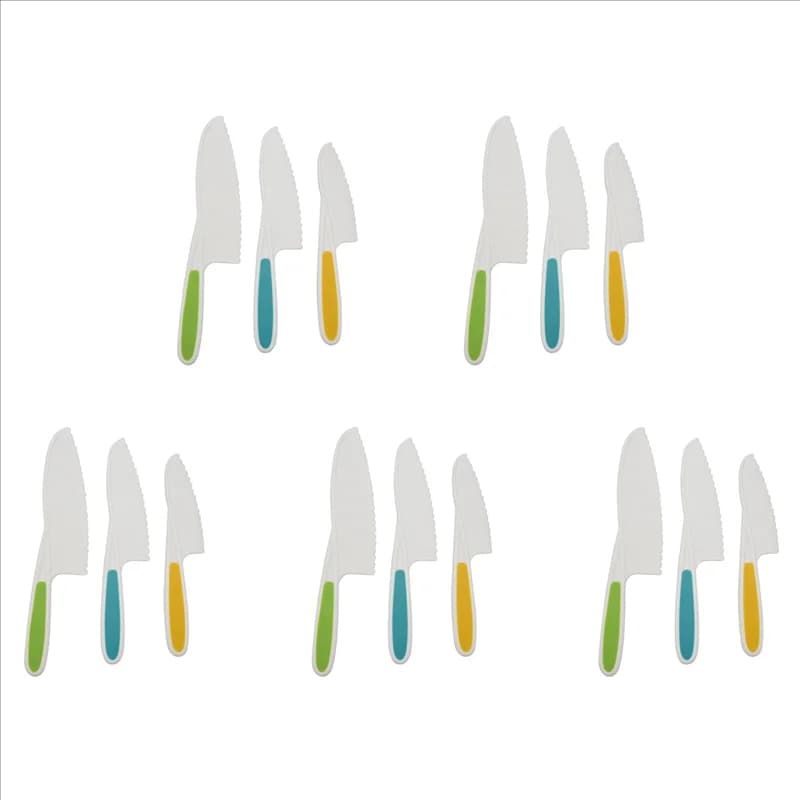 Y50A- Children's Knives Set of 15-piece nylon knives, children's kitchen knives with welded grip, serrated edges