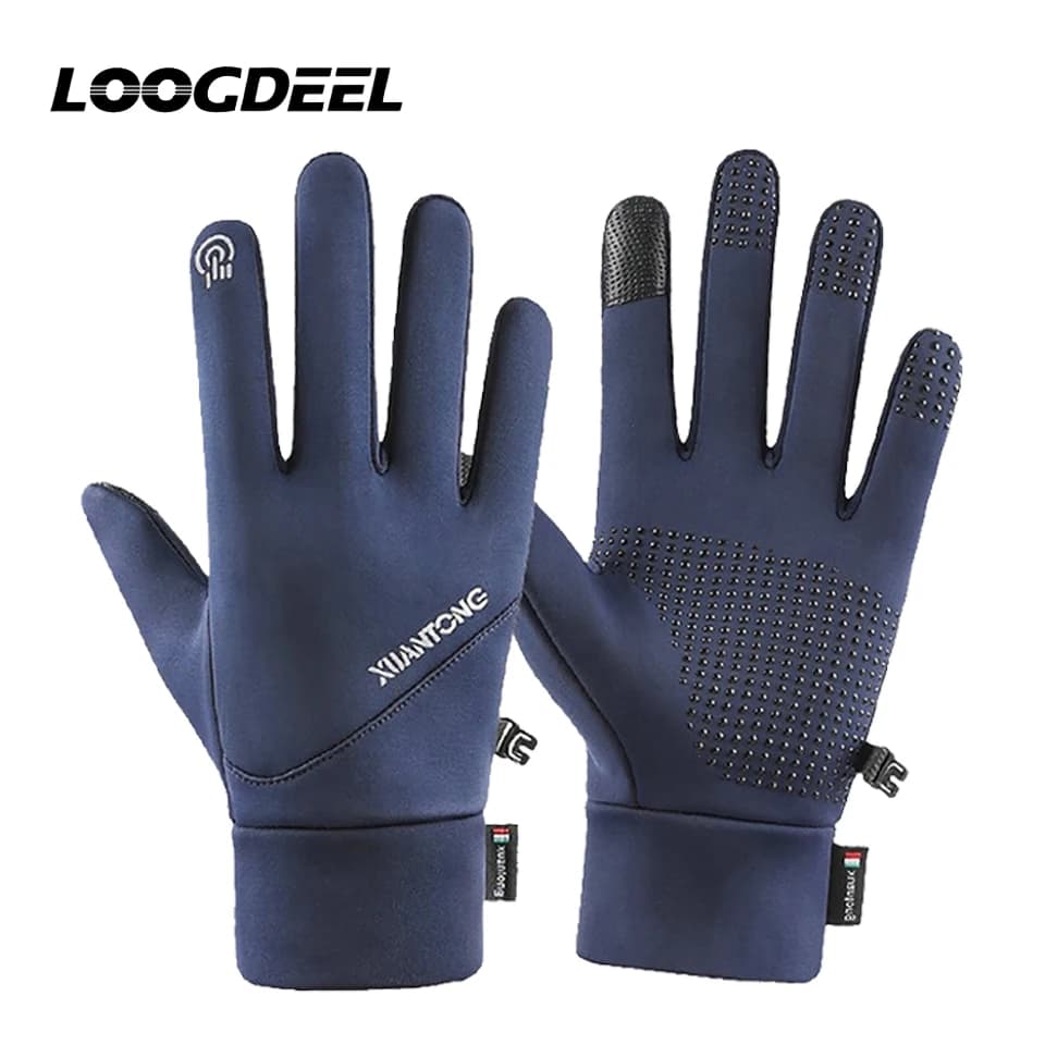 LOOGDEEL Waterproof Non-slip Running Ski Mittens Men Sports Windproof Thermal Fleece Warmth Bike Bicycle Gloves Cycling Gloves