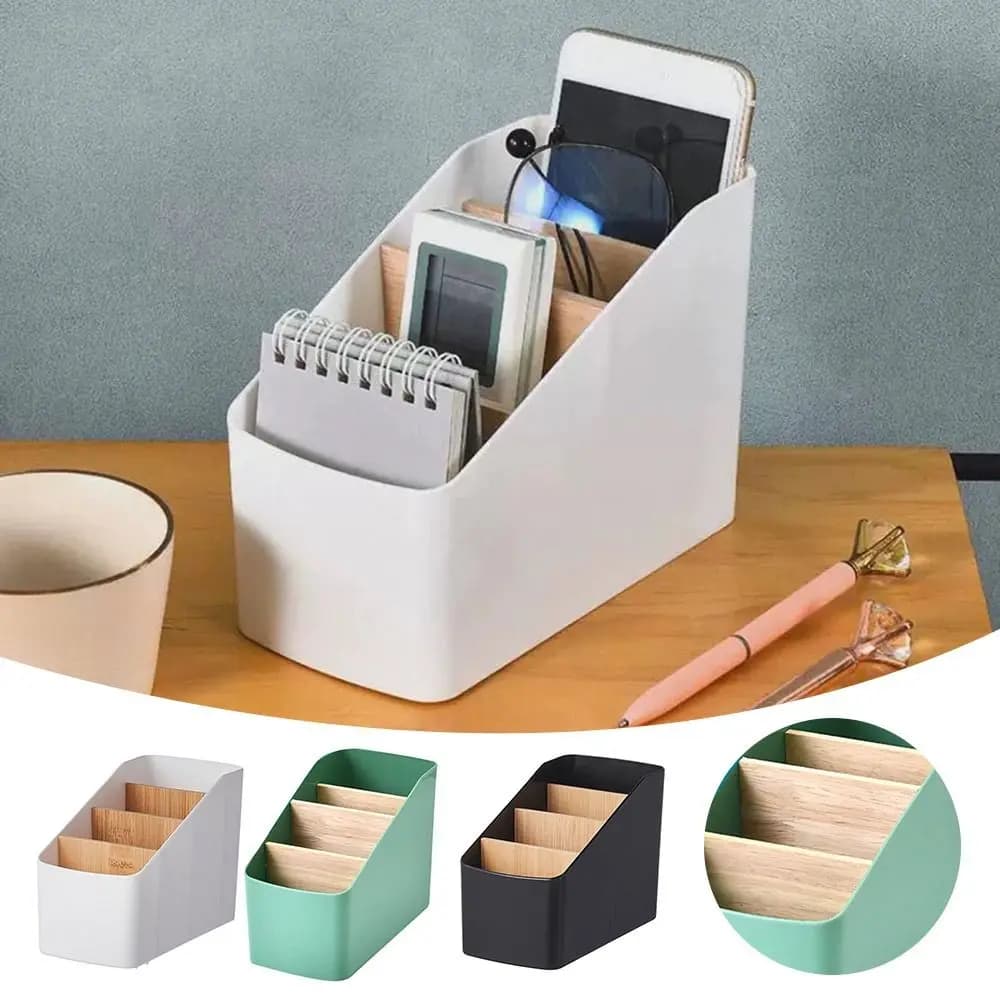 Scatola portaoggetti durevole per telecomando a 4 griglie Scatola portaoggetti multifunzione per cosmetici Scatola portaoggetti da tavolo in plastica per organizer da soggiorno