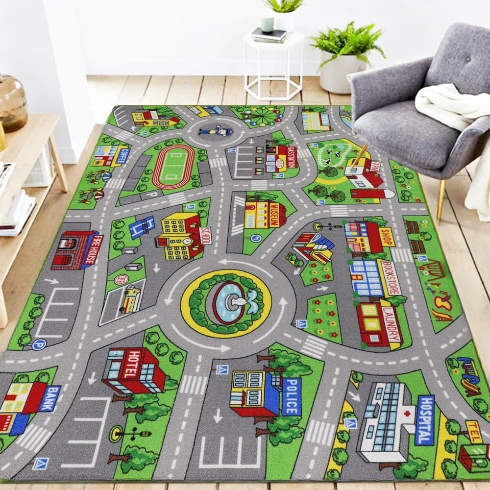 Tappetino da gioco per strada stradale per bambini Tappeto lavabile per mappa dell'auto Tappeto educativo per l'apprendimento della scuola materna per la decorazione della camera da letto della sala giochi Alfombra