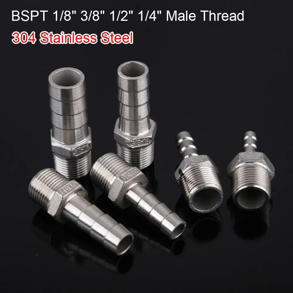 1Pcs 304 Stainless Steel BSPT 1/8" 3/8" 1/2" 1/4" Male Thread Barb Pipe Fittings Hose Connectors 6mm To 12mm for PU PE Tube