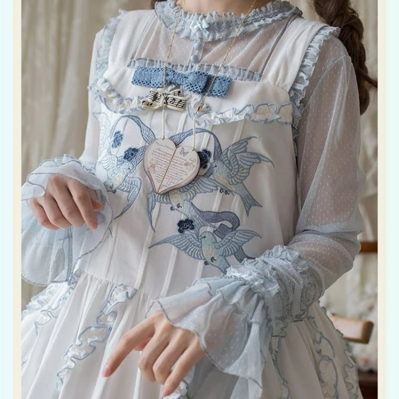 Camicette Lolita eleganti vintage vittoriane da donna Camicie sottili giapponesi Sweet Roffles Mesh Ragazze Kawaii Vedi attraverso Jsk Inside Tops