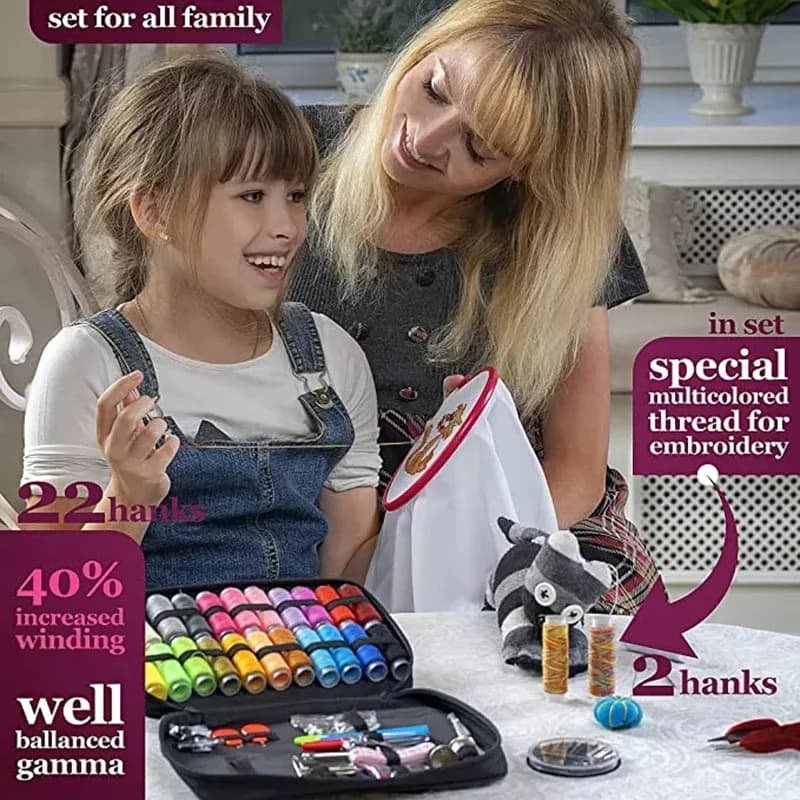Kit da cucito portatile con filo e strumenti - Scatola all-in-one per cuciture, ricami, quilting e riparazioni fai-da-te