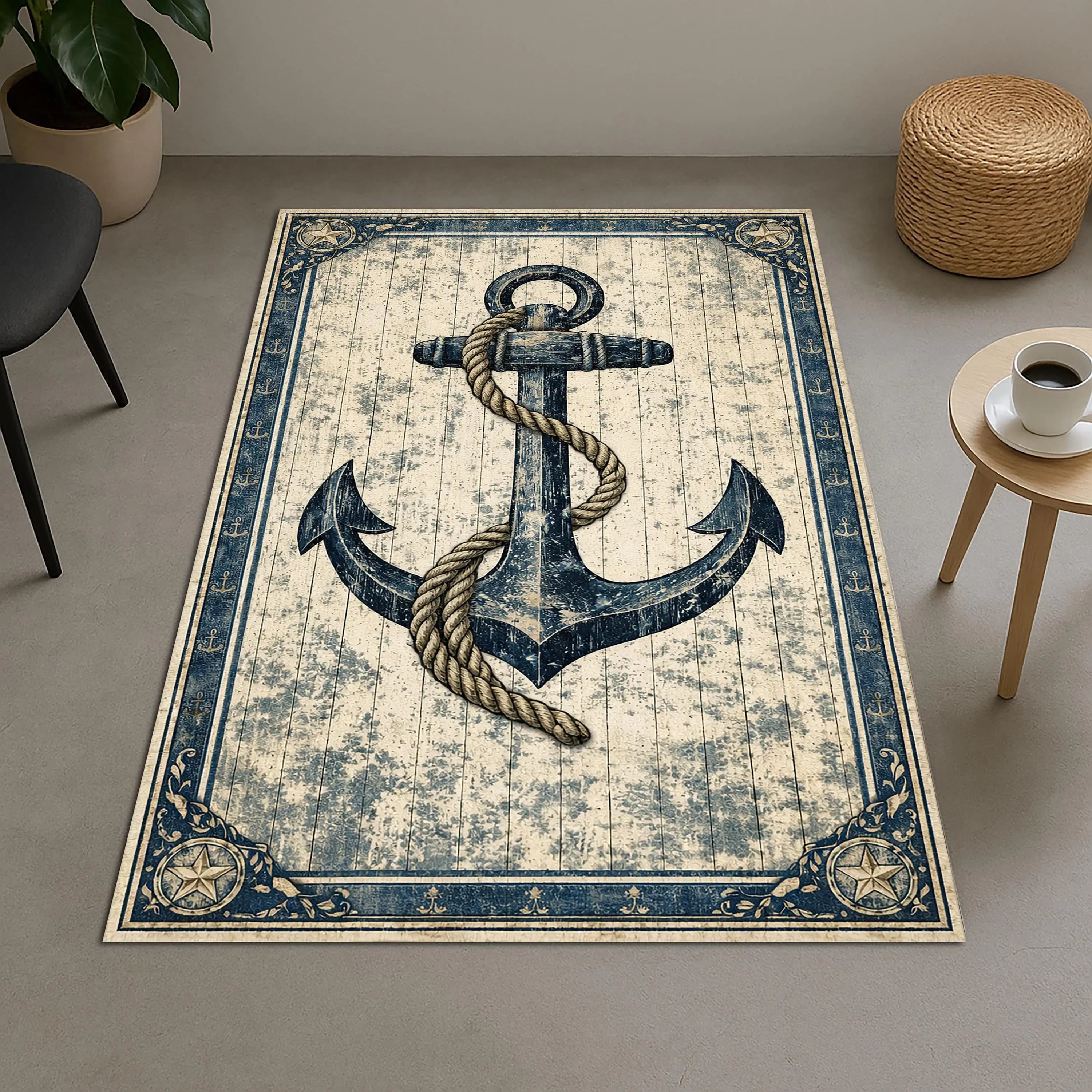 Rudder Retro Boat Anchor Printed Carpet Ethnic Style Printed Door Mat Living Room Bedroom Home Decor Carpet