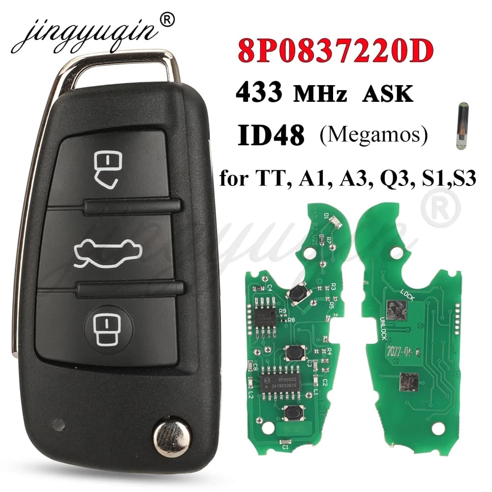 jingyuqin 8P 0837220 D Chiave A Distanza Dell'automobile Per Audi A1 A3 TT S1 S3 Q3 2005+ 433 Mhz ASK ID48 Chip 8P0 837 220 D Flip Chiave di Controllo Fob