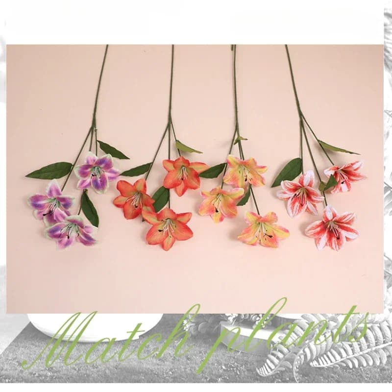 Fiori artificiali Rami di gigli di seta Pianta verde Decorazione floreale per matrimoni Fiore di simulazione Decorazione per auditorio di giglio rosa