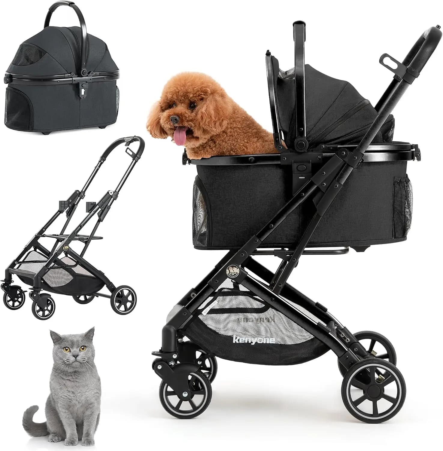 3-in-1 Pet Stroller for Small Medium Dogs Puppy Cat Stroller with Detachable Carrier & Pad Lightweight Foldable Aluminum Alloy F