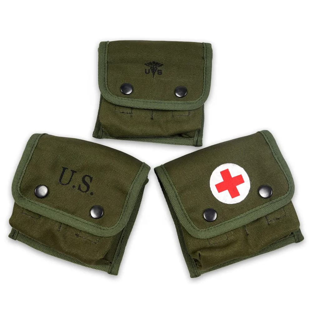 WWII US Army M2 Jungle First Aid Pouch Reproduction Military Medic Bag with US/Red Cross/Medical Insignia Vintage Tactical Pouch
