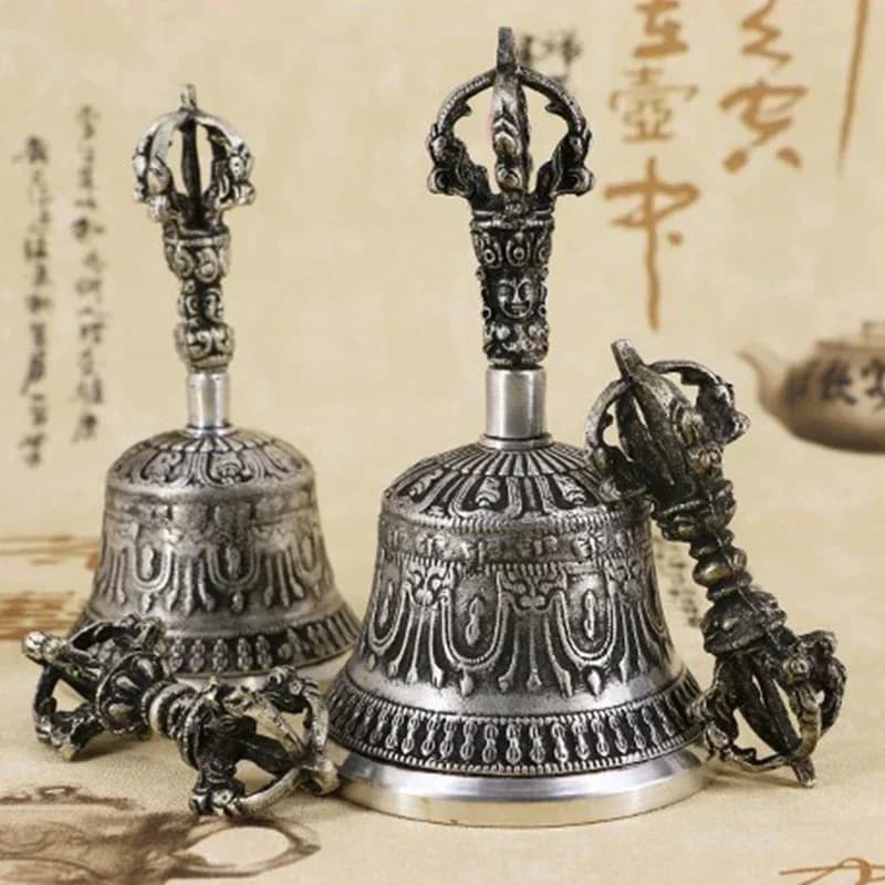 Handmade Vajra Bell Pestle Set Tibetan Buddhist Meditation Bell Ritual Instrument Touch Bell Multi-purpose Hand Call Bell