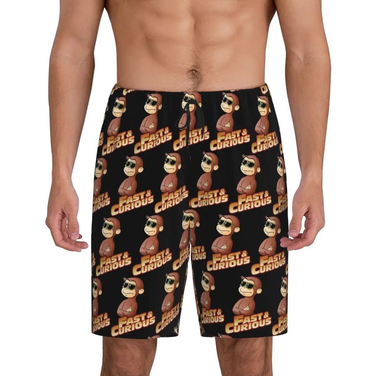 Custom Curious George FAST AND CURIOUS V2 Short Pajama Pants Men Sleepwear Sleep Lounge Bottom Shorts Sleeping Pants