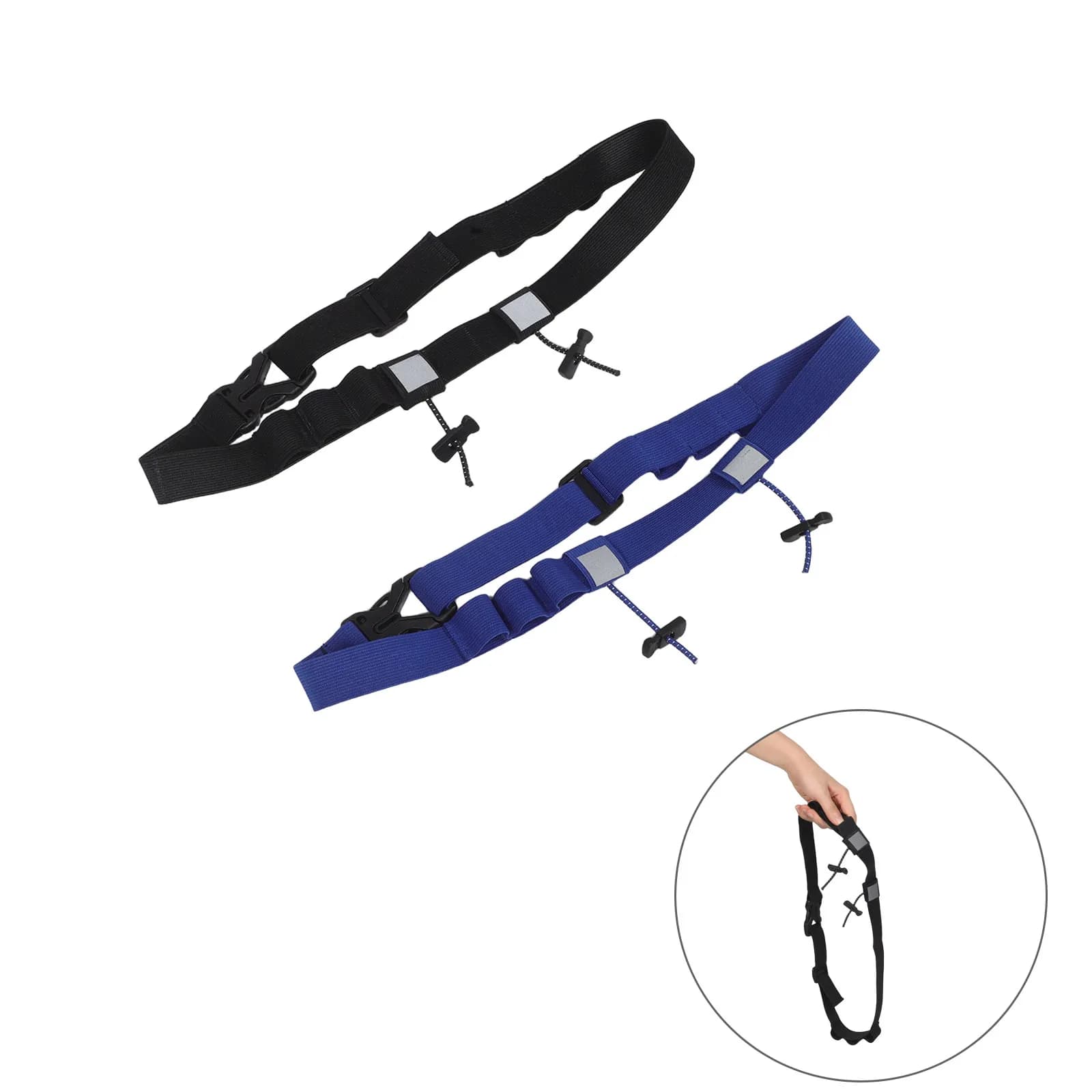 2Pcs Race Day Bib Belt Marathon Running Belt Elastic Quick Adjust Secure Fit with 6 Loops Reflective Visibility Running Cycling