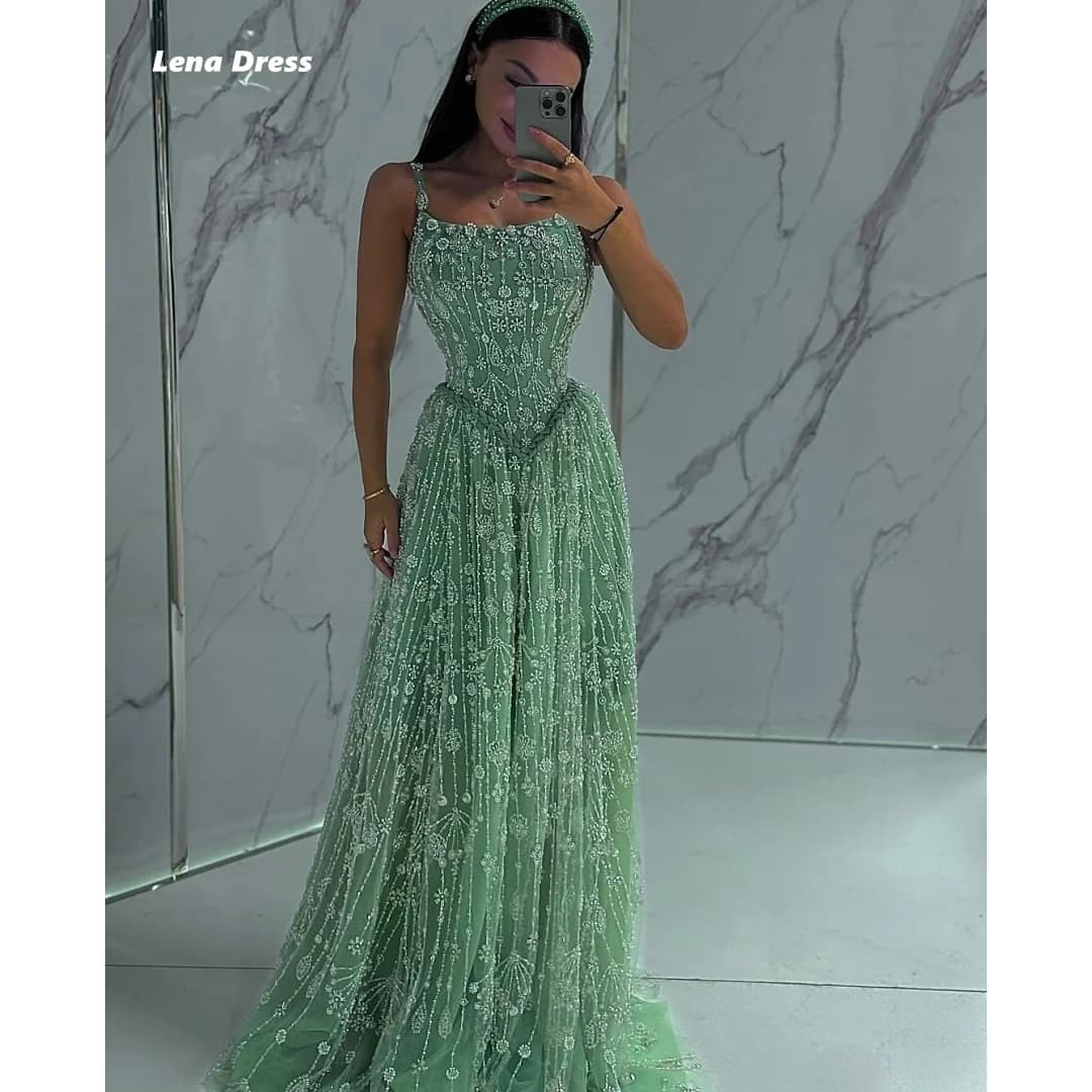 Women's Stylish Dresses Luxury Wedding Dress Sleeveless Line A Lace Dance Dresses with Beads