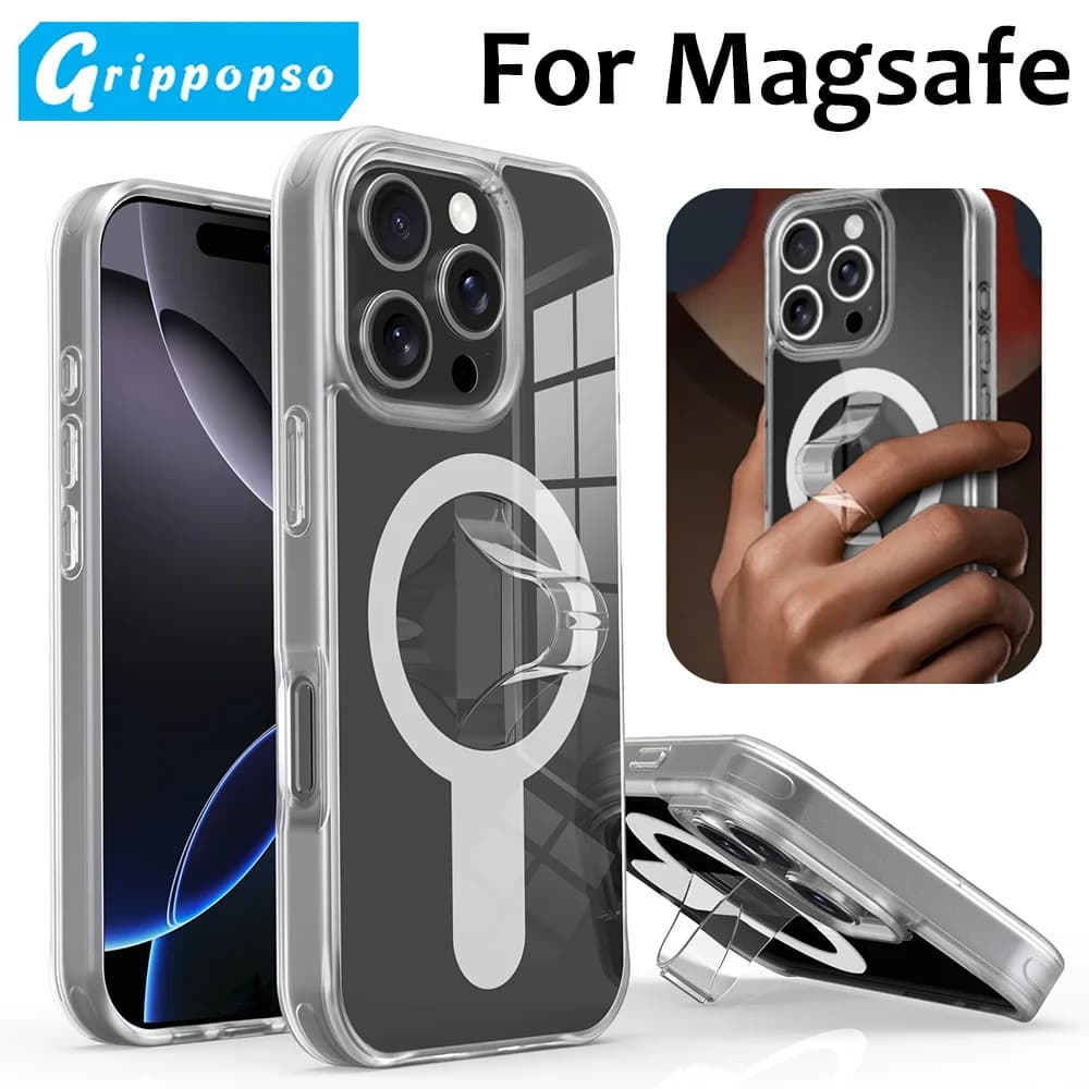 Custodia magnetica Grippopso con supporto per iPhone 16 Pro Max Plus Custodia con ricarica wireless Custodia per telefono PC