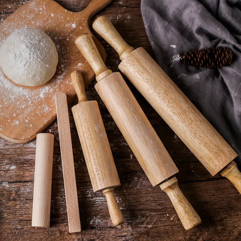 Commercial Grade Rubber Wood Rolling Pin Kitchen Tool Small Household Real Wood Pin Children's Play Dough Rolling Pin