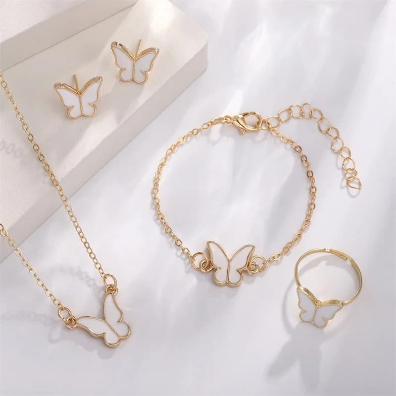 5 orecchini con bracciale con ciondolo a forma di farfalla colorata smaltata per donne e ragazze, set di gioielli per feste di nozze con collana a catena romantica
