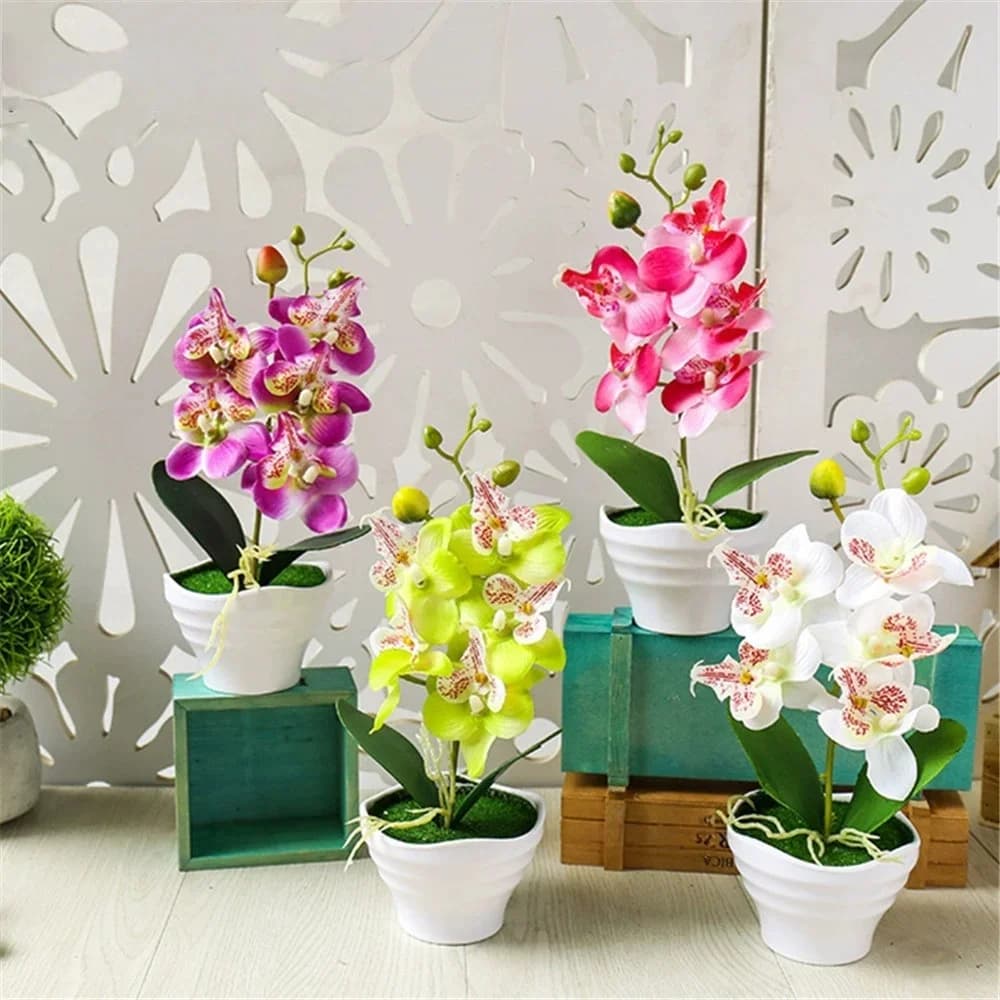 Orchid Artificial Orchids Flowers with Vase White Plant Silk Faux Orchids Fake Flowers Arrangements for Home Decoration