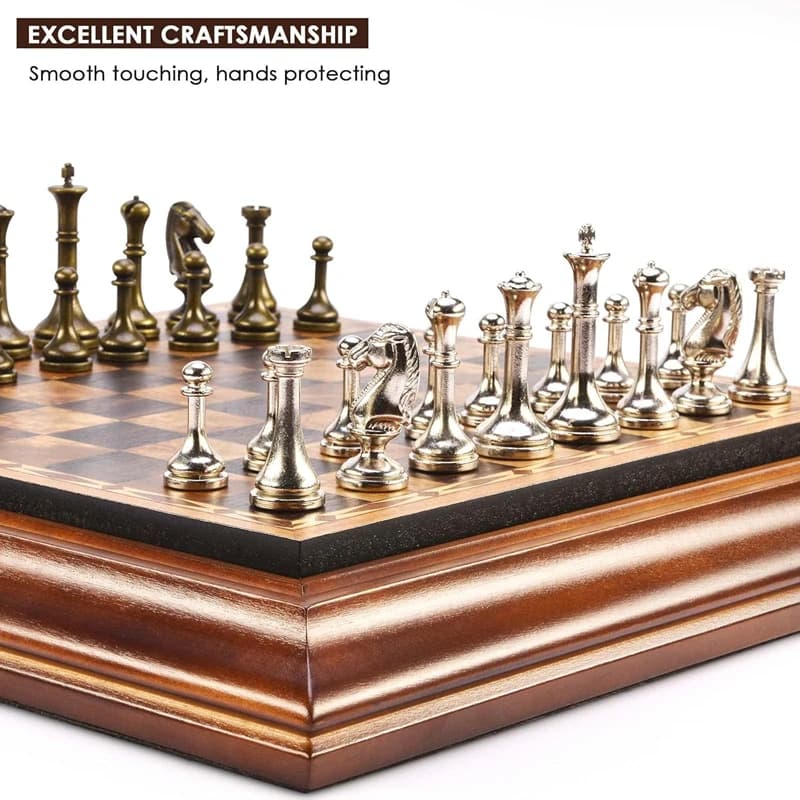 Set di scacchi in legno da 36 cm/14 pollici da tavolo di fascia alta, pezzi degli scacchi in metallo staccabili altezza king 6,3 cm deposito degli scacchi/confezione regalo