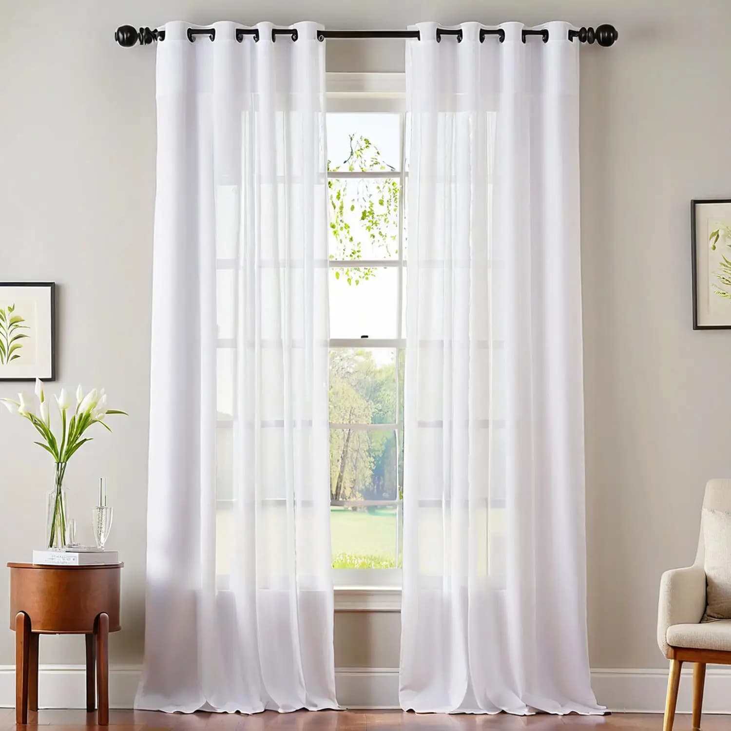Set di 2 pannelli Tende e tende trasparenti bianche con occhiello Filtraggio della luce superiore per finestre della camera da letto del soggiorno Trattamenti eleganti