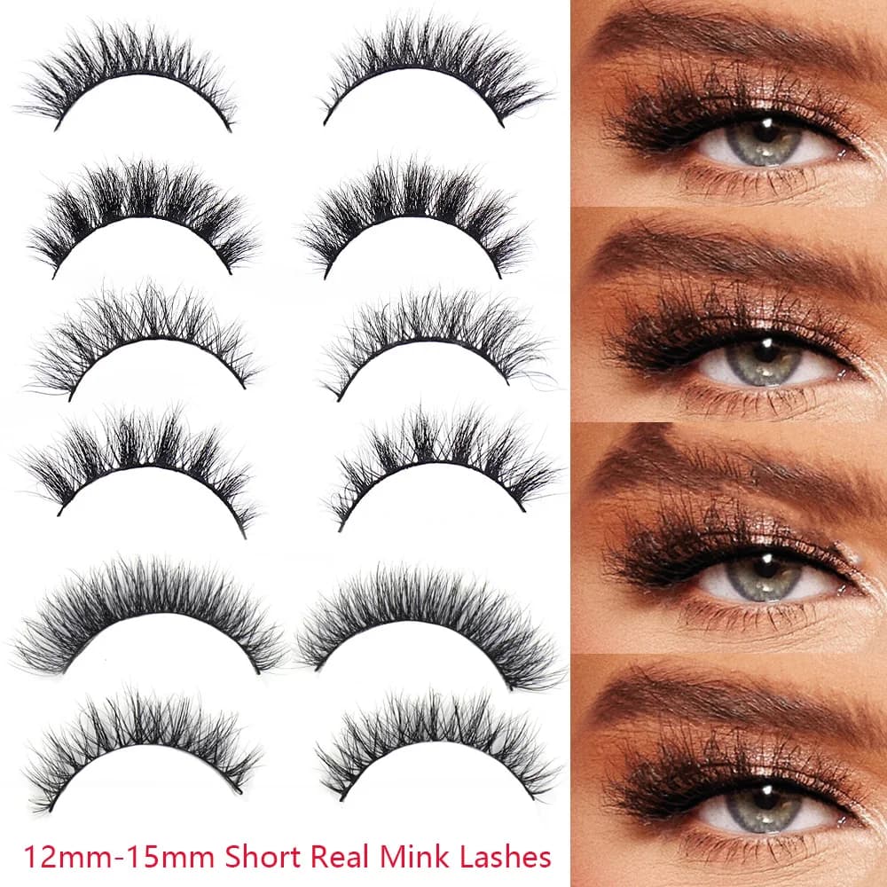 LEHUAMAO Maquiagem Natural mink short eyelashes Soft and thin eyelashes Volume 12mm-15mm Fake eyelashes Extensio makeup