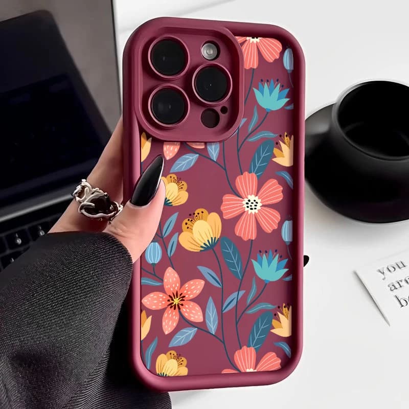 Silicone case with colorful flowers for iPhone 17 16e 15 16 Pro Max 14 13 12 11 Pro Max Air shockproof bumper soft phone cover in TPU