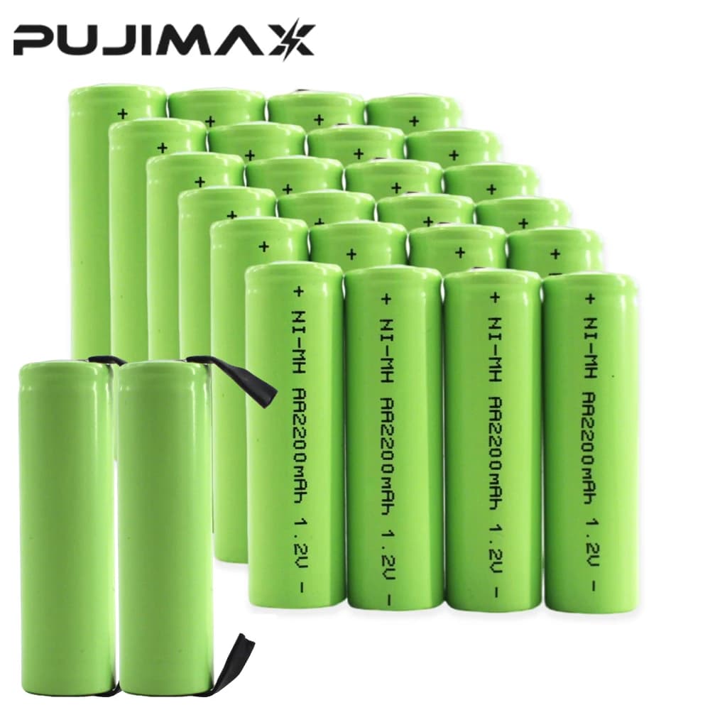 Batteria Ricaricabile PUJIMAX 1.2V AA 2200mAh NiMh con Guscio Verde e Linguetta di Saldatura per Rasoio Elettrico Philips, Spazzolino