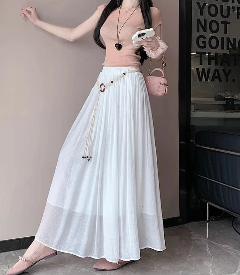 Women's Boho skirt in cotton and linen yellow waist female skirts Harajuku 2025 trend luxury elegant vintage long skirt with belt