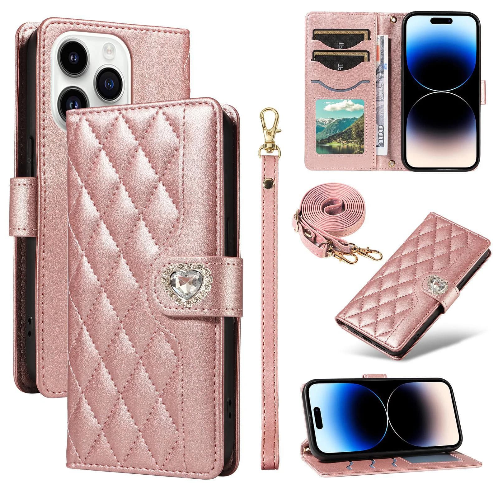Glitter Buckle Crossbody Leather Flip Case for Samsung Galaxy M56 M32 M23 M136 Lanyard Wallet Phone Cover 3 Cards Slot Coque