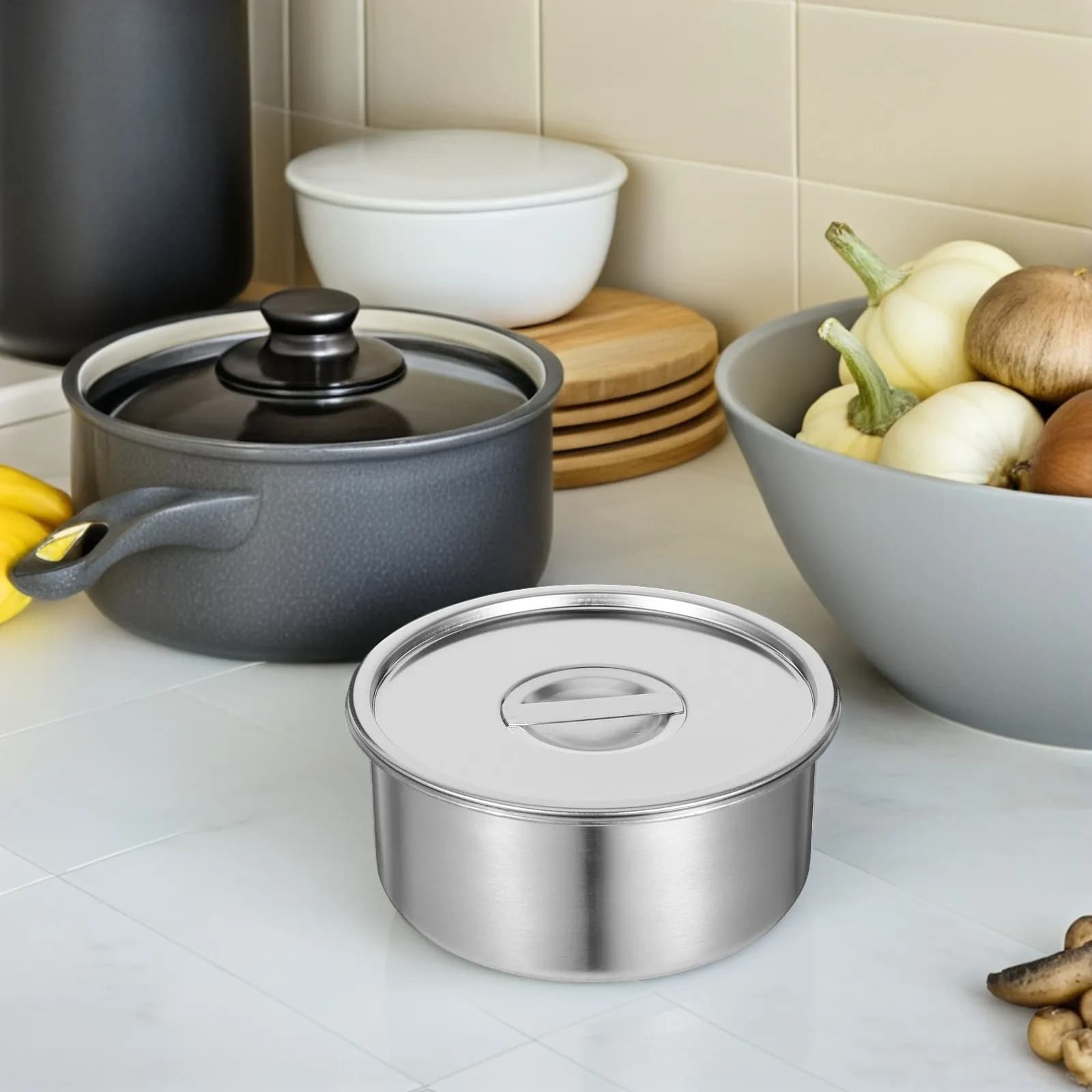 Coperchio per ciotola per uova al vapore, contenitore per alimenti in acciaio inossidabile, multiuso, 14 cm, per zuppa, dessert, preparazione dei pasti, cucina, ristorante, all'aperto