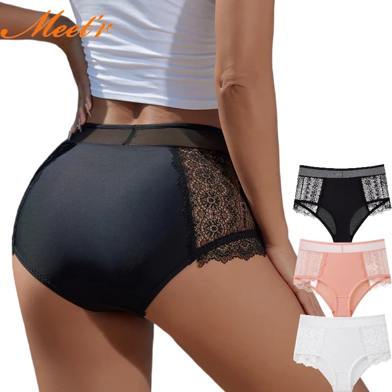 Meet'r New High Waist Ice Silk Panties Women's Abdominal Tight Underwear No Trace Hip Lifting Triangle Brifes Underwear