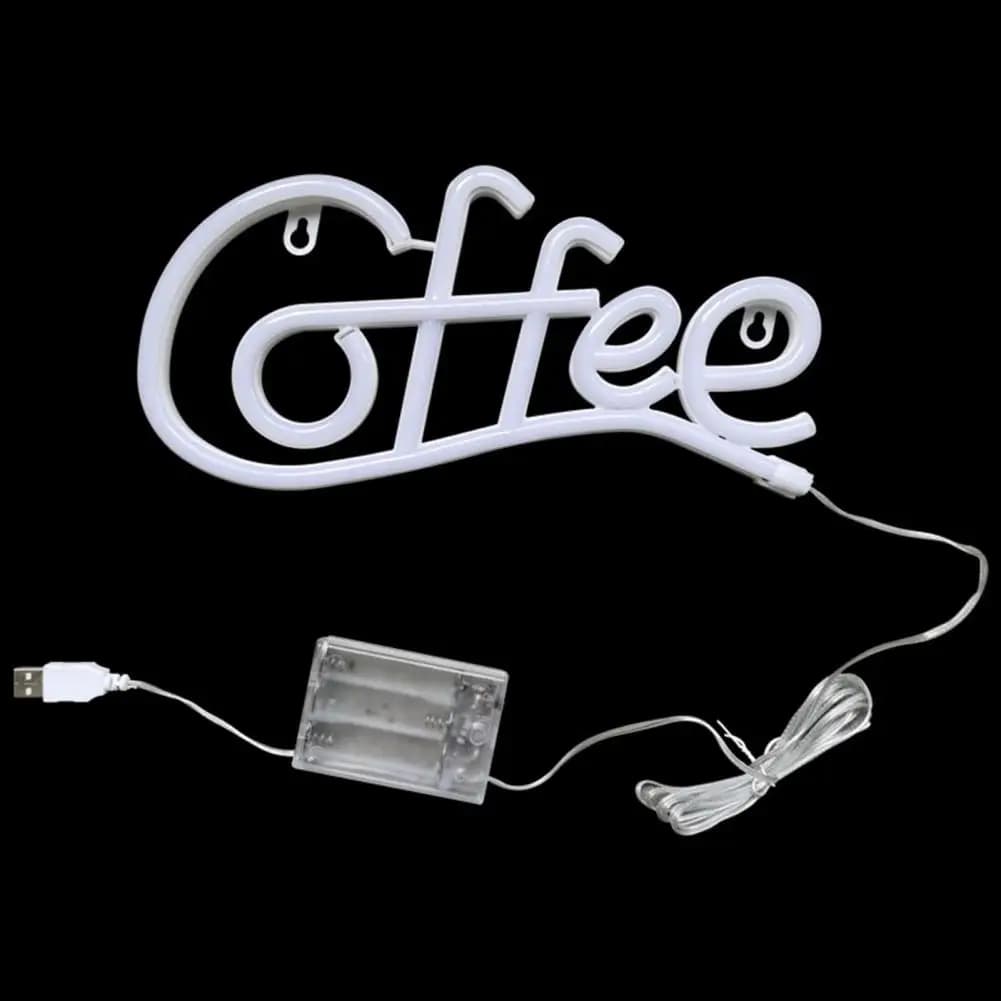 Party Supplies Coffee Letter Neon Sign Lamp Battery-powered Led Light with Flicker-free Low-power Consumption for Eye-catching