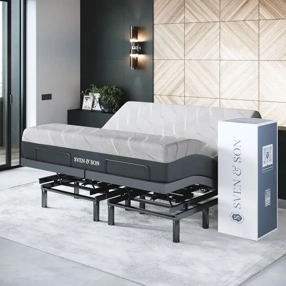 Sven & Son Bliss Adjustable Bed Bas+ 12 inch Memory oam Matt (Medium), and oot Lit, Lumbar, Pillow-, Massage, Under-Bed Lights,