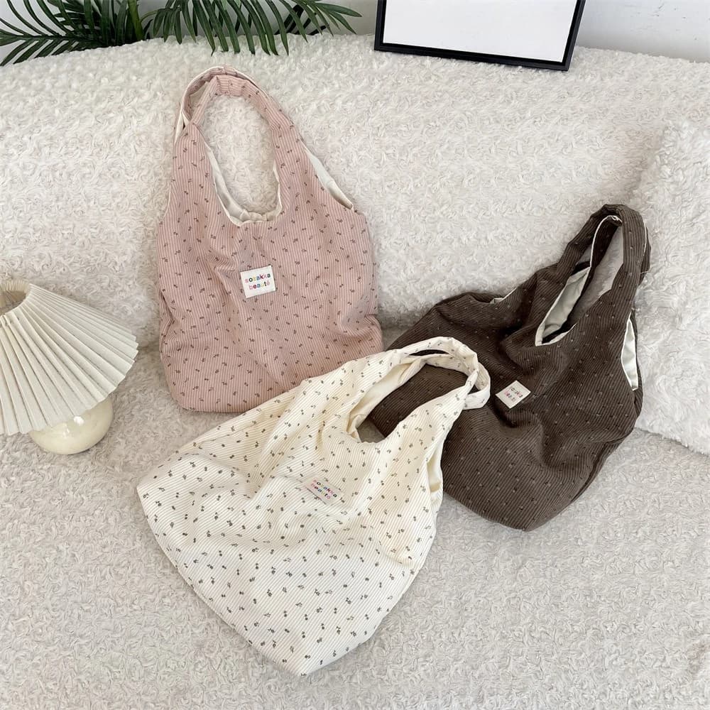 Borsa a tracolla in velluto a coste autunno e inverno da donna coreana Borsa per la spesa Libri Tote Borsa ecologica femminile Borsa per la spesa riutilizzabile