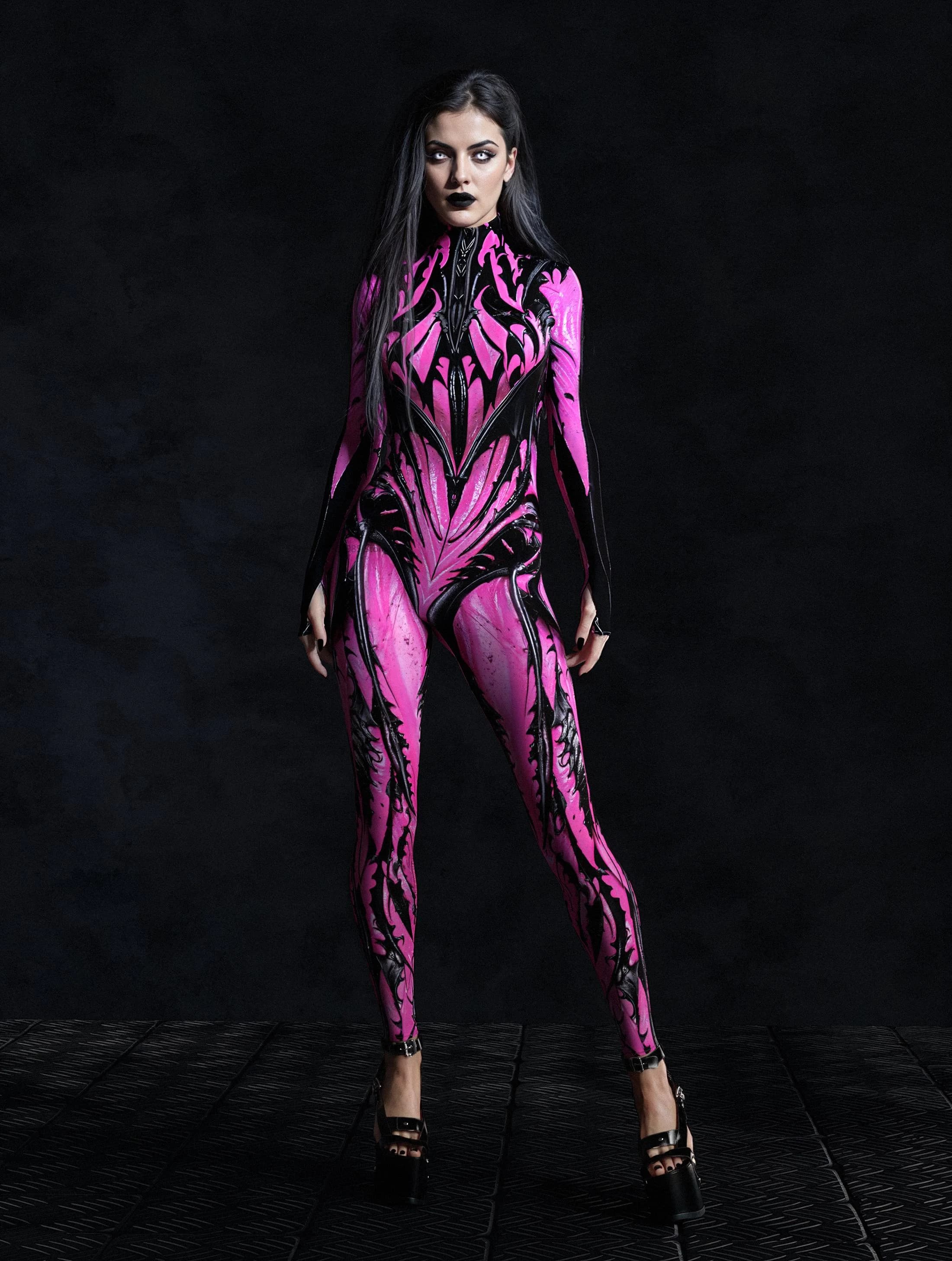 Pink Scary Women 3d Printed Colorful Cosplay Jumpsuit Unique Zentai Suit Halloween Carnival Party Aerial Performance Bodysuits