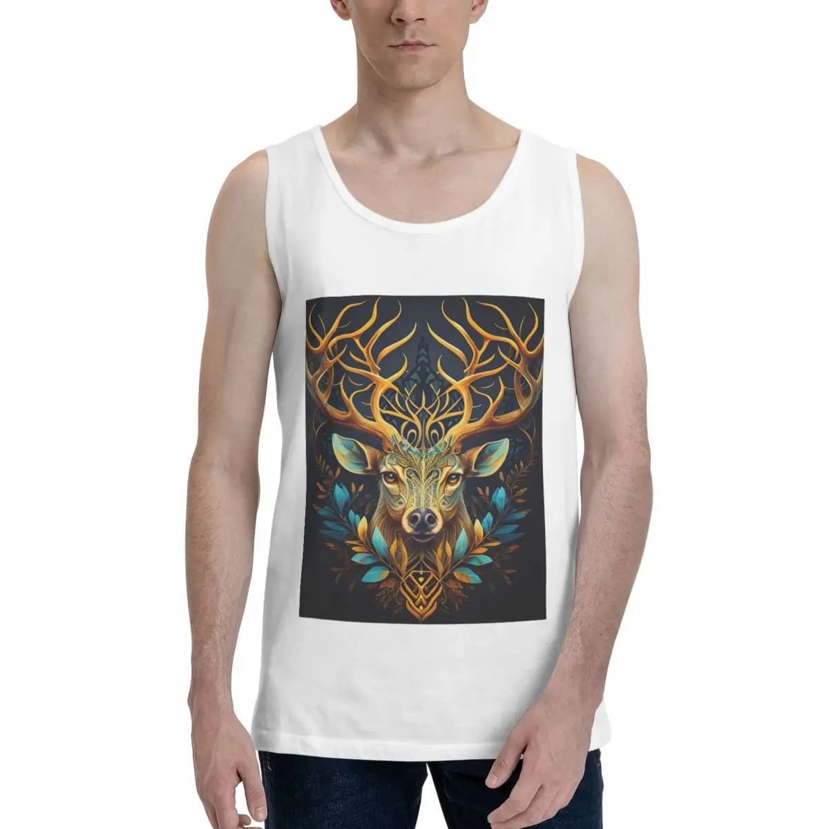 Tree And Life In Norse Deer Felpa da uomo in cotone 100% Abbigliamento senza maniche Magliette da uomo T-shirt