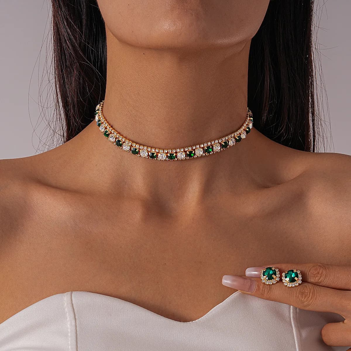 18 styles luxury crystal chain necklace earrings jewelry set necklace with rhinestone button earrings wedding party accessories