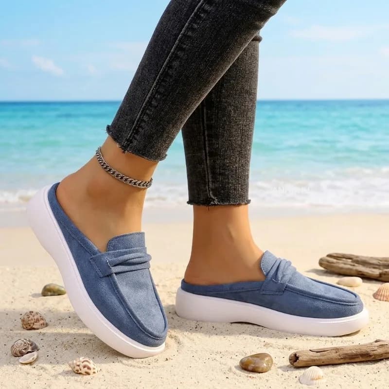 Mules da donna in pelle scamosciata, slip-on, comode, casual, con punta tonda, leggere, piatte, morbide, con plateau, per la guida e l'uso quotidiano