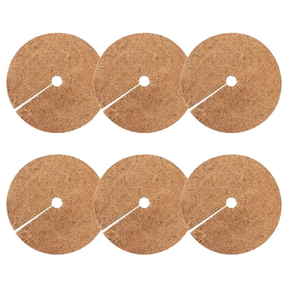 6 Pezzi Anelli Anti-Erba in Fibra di Cocco, Tappetini Spessi Resistenti all'Usura in Fibra di Cocco, Coperture Protettive Traspiranti per Piante per Vasi da Fiori