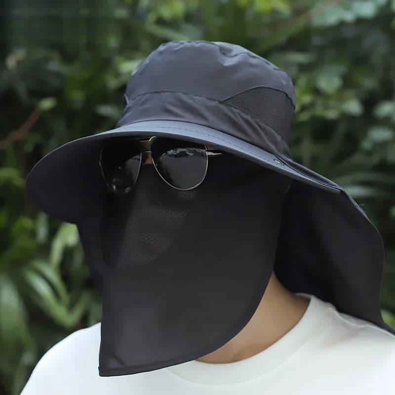 Cappello da sole da uomo per esterni con protezione UV, a tesa larga, da pesca, con protezione per collo e viso, traspirante e ad asciugatura rapida per escursioni e campeggio