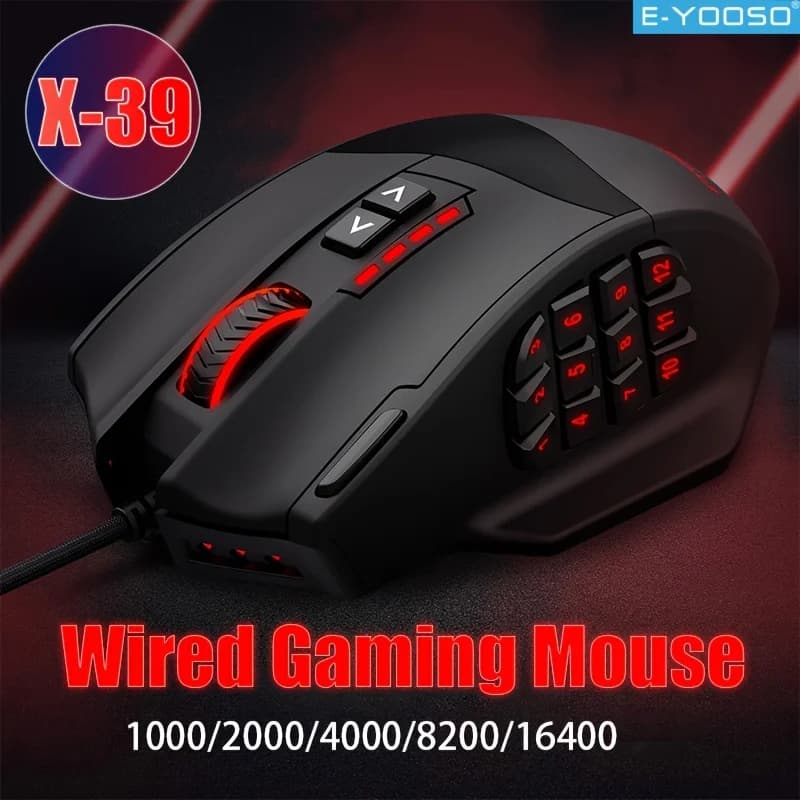 E-YOOSO Wired Play Mouse RGB Ergonomic Shape 16400 DPI Adjustable mouse support Macro editing for desktop/laptop desktop PC