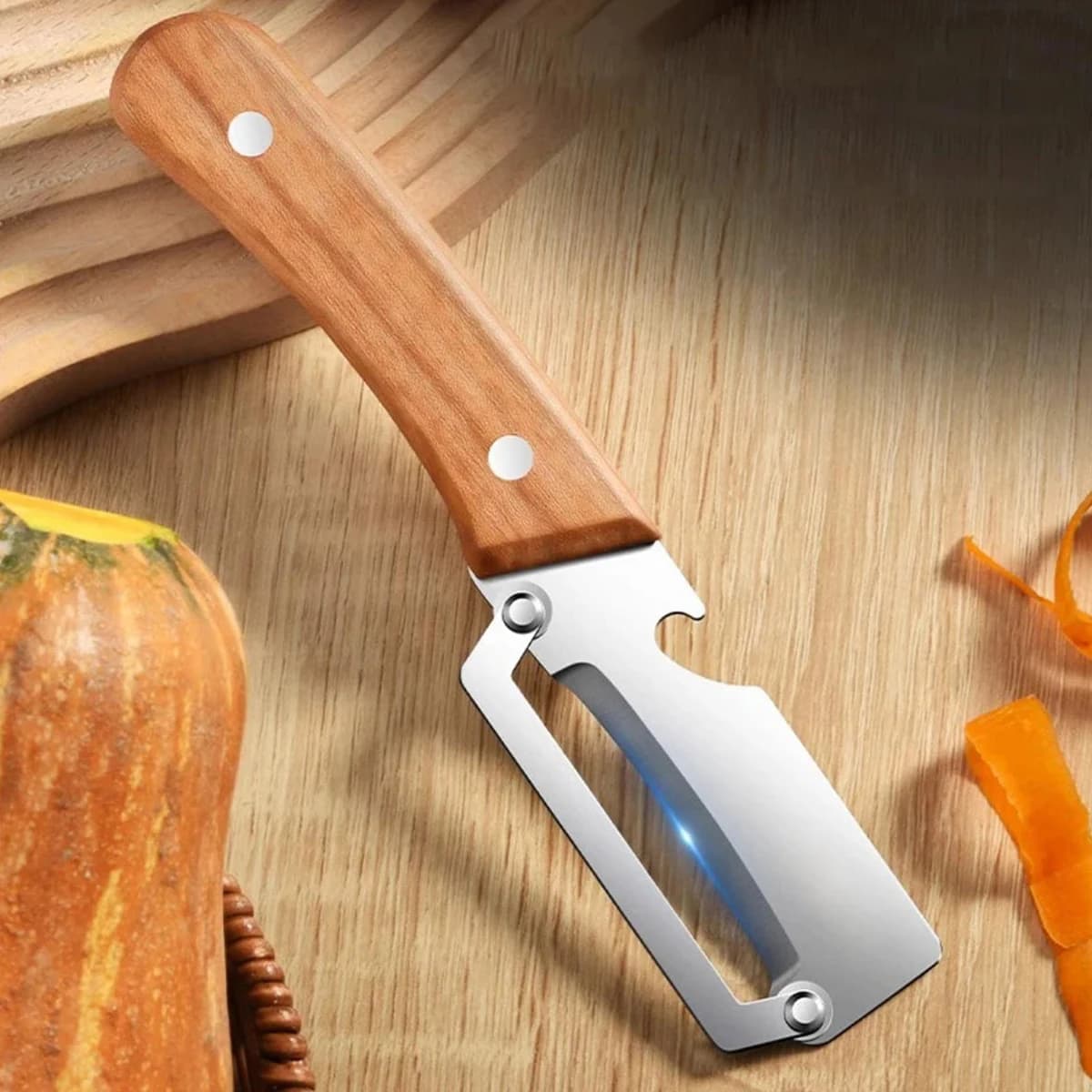 1 stainless steel padding with wooden handle to peel and slice fruit and vegetables | Durable and fluid operation