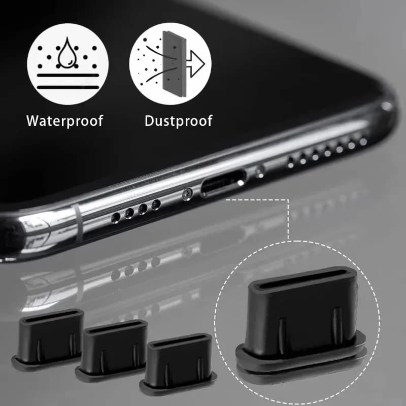 Type C & Lightning Silicone Dust Plugs, Anti-Dust Port Cap, Waterproof Cover for iPhone 15 Series Samsung Xiaomi Android